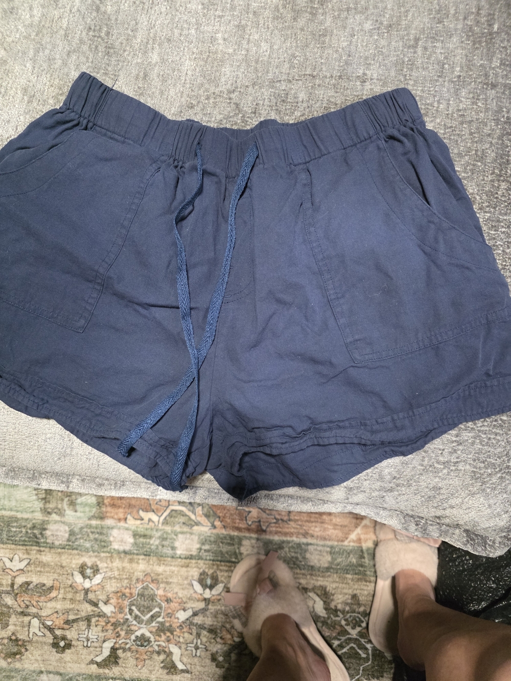 Women's Navy Drawstring Casual Shorts 100% Cotton